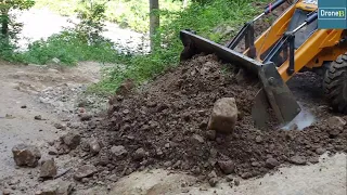 Rain Washed Out Hilly Steep Road-Backhoe Loader-Repairing Damaged Road-Part 1