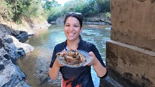 Pescamos de barranco e fizemos peixe frito no disco de arado