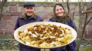 Cooking The Best KHINKALI with Chicken Meat in Azerbaijan Village! Delicious Winter Meal Recipe!