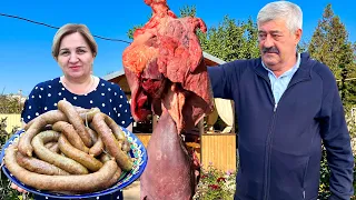 Beef Intestines Stuffed with Liver Lungs and Heart – The Best National Sausage! Village life
