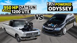 950hp Datsun 1200 Ute races 2JZ Swapped Odyssey // THIS vs THAT Down Under