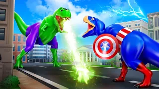 Superhero Dinosaurs Epic Battle - Green Dino vs Captain Blue Dino | Jurassic World Dinosaur Fight