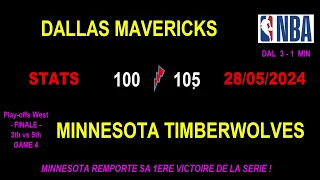 MAVERICKS - TIMBERWOLVES: 100-105 (3-1) - STATS match 3 - Western Conference Final - NBA PLAY-OFFS