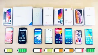 КТО ДОЛЬШЕ? Xiaomi Mi 9, Redmi Note 7, iPhone XS, Samsung Galaxy A50, A70, Huawei P30 Pro, 6580 Mah