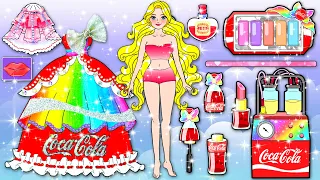 Học Làm Búp Bê Giấy - Rapunzel Trang Điểm và Làm Váy Dạ Hội Coca Cola - Câu Chuyện Của Barbie
