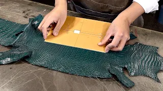 The Process of Making Long Wallet With Real Crocodile Leather. Korean Handmade Leather Artisan