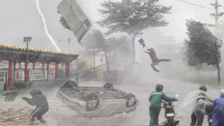 Incredible footage from China! Typhoon Doksuri blows away people and cars in Fujian