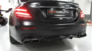 Original vs. Akrapovic exhaust (cat-back). Mercedes Benz E63s AMG LOUD revvs revving by DTMobility.