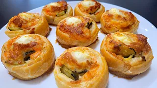 Puff Pastry with SALMON & CREAM CHEESE. Rolls with salmon! Appetizer Recipes.