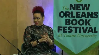 Nikole Hannah-Jones and Mitch Landrieu at the New Orleans Book Festival at Tulane University