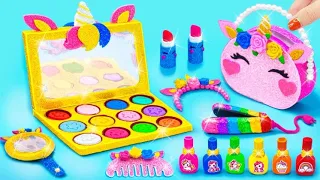 DIY Miniature Cute Unicorn Makeup Set, Mirror, Makeup Box, Mini Bag using Polymer Clay and Barbie