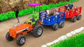 Diy making tractor with trailers transports many cows | diy tractor pertrol pump ideas | @FarmModel