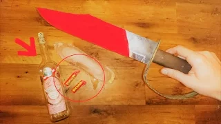 EXPERIMENT Glowing 1000 degree KNIFE VS Strong Alcohol/Gun Powder/Block of Ice