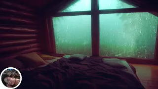 Rainy Cozy Cabin Ambience - Gentle Night Rain and Thunder Sounds