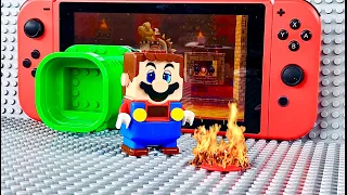 Lego Mario's cap is on fire! He needs to enter the Nintendo Switch to get the mushroom! #legomario