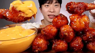 korean spicy sweet chicken cheddar cheese sauce asmr mukbang eating show