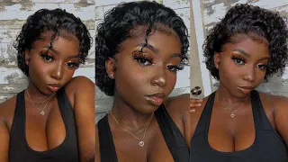 All Wet Everything 🤤💦| Curly Pixie Wig Install + Glossy Lids Makeup Tutorial | HerDreamWigsCo