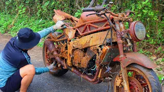 Superbike restoration in the old rusty abandoned KAWASAKI Z900 900cc racetrack