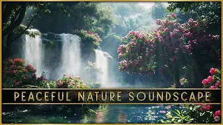 Where the Pink Petals Hide 🌸💧 waterfall + flowing river + birds || ASMR background ambience