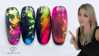 Fun neon pigments nail art with tooth brush 🤗. Nail art hacks for beginners.