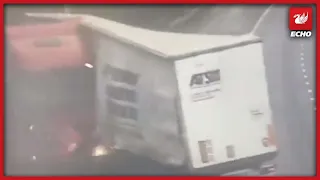 Dramatic footage shows a lorry crash near spaghetti junction