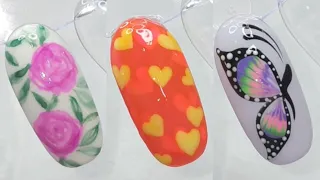 floral nail art using blooming ink | drag marble butterfly nail art | colourful incapsulated heart