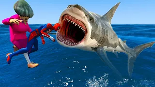 Scary Teacher 3D - Spiderman vs Miss'T Shark Battle in The Sea Team Spidy Trouble - Game Animation