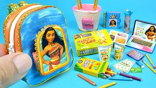 DIY Miniature Moana Back to School Supplies ~ Barbie Hacks, Lunchables, Crayola Colors, Water Bottle