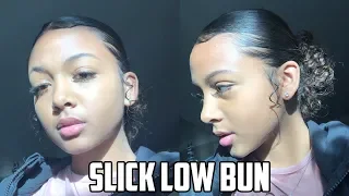 Slick Low Bun Natural Curly Hair + Edges Tutorial | LexiVee03