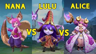 MLBB VS AOV VS LOL WILD RIFT - NANA VS LULU VS ALICE CUTE HERO SKILL EFFECT COMPARISON