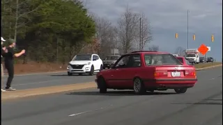 Cars Leaving CHAOTIC Cars & Coffee Charlotte - January 7th (CLOSE CALLS! Burnouts, Drifts, & More)