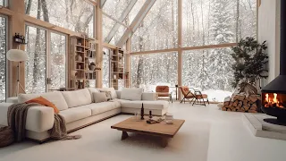 Soothing Cabin Snowy Forest Fireplace | Winter Ambience for Stress Relief and Deep Sleep