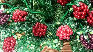 Мастер класс.Малина из бисера  Часть 1. Листочки. Beaded raspberry tutorial. Beadwork, flower, Art