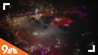 SKY9 over large apartment fire in Boulder
