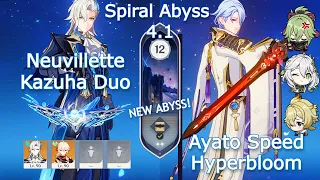 NEW Spiral Abyss 4.1! C0 Neuvillette Kazuha Duo x C0 Ayato Hyperbloom | Floor 12 | Genshin Impact