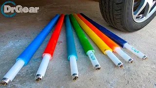 Experiment - Car vs Fluorescent Lamps | Crushing Crunchy & Soft Things by Car | Dr Gear