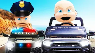 Baby RACES MONSTER TRUCK FROM COPS! (Who's Your Daddy?)
