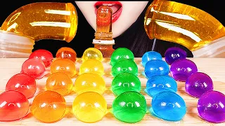 ASMR RAINBOW CLEAR EDIBLE WATER BOTTLES *NO PLASTIC* HOW TO MAKE GIANT POPPING BOBA EATING SOUNDS 먹방