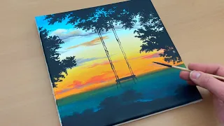 Easy Sunset Landscape Painting | Acrylic Painting Tutorial for Beginners