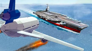 Engine Exploded - Emergency Landing ON AIRCRAFT CARRIERS! Airplane Crashes! Besiege plane crash