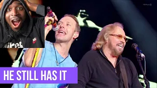 Coldplay - Stayin' Alive (feat. Barry Gibb) (Glastonbury 2016) REACTION