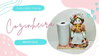 Como fazer boneca de pano  cozinheira porta papel toalha vem aprender é fácil