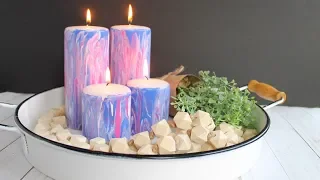 Marbling with Acrylic Paint on Candles