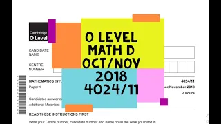 O Level Math D Paper 1 4024/11 Oct/Nov 2018