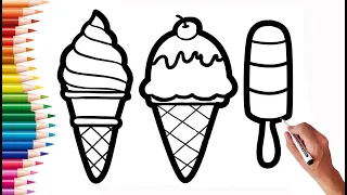 Drawing and Coloring Ice Cream - How to Draw Ice Cream for Kids 🍦🍉