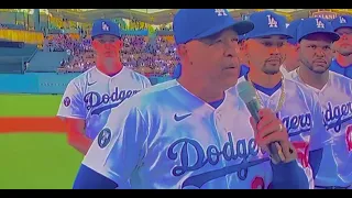 Vin Scully pregame ceremony tribute Dave Roberts speech. fans say it’s time for dodgers baseball.