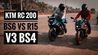 KTM RC 200 BS6 VS YAMAHA R15 V3 BS4 RACE | DRAG RACE | LONG RACE