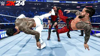 WWE 2K24 - Jey Uso & Jimmy Uso vs Tama Tonga Handicap Match | Gameplay