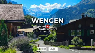 Wengen, Switzerland🇨🇭Short Hike To Wonderful Car-Free Swiss Alpine Village in 4K HDR