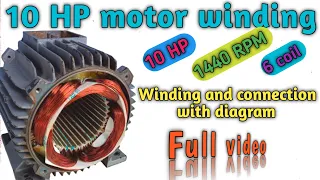 10 HP 36 slot motor winding and connection with diagram|Three phase motor winding|Motor winding